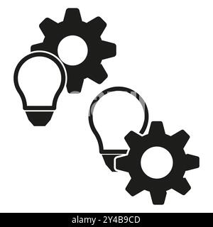 Glühlampe und Getriebe. Innovation und Mechanik. Einfache Vektorsymbole. Symbol für kreative Ideen. Stock Vektor