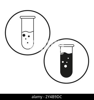 Symbol für chemisches Reagenzglas. Symbol für Laborversuche. Grafik des Wissenschaftswerkzeugs. Vektorkontur, Abbildung. Stock Vektor