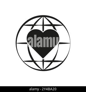 Globales Liebessymbol. Herz- und Globus-Symbol. Mitgefühl und Einheit. Einfache Vektordarstellung. Stock Vektor