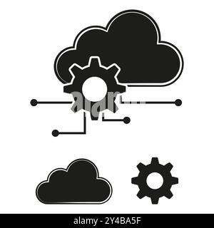 Symbol für Cloud-Technologie. Zahnrad- und Wolkensymbol. Datenverarbeitungskonzept. Einfache Vektordarstellung. Stock Vektor