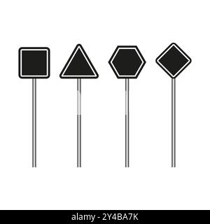 Geometrische Straßenschilder. Vier verschiedene Formen. Symbole für minimalen Verkehr. Einfache Vektordarstellung. Stock Vektor