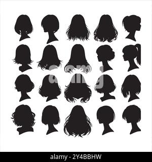 Sammlung von weiblichen Silhouette Frisuren Vektor-Illustration. Stock Vektor