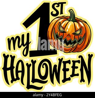 Mein erstes halloween-T-Shirt-Design, handgezeichneter Schriftzug mit gruseligen Vibes isoliert auf weißem Hintergrund, Kalligrafie grafisches Design Typografie-Element, Stock Vektor