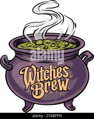 Hexe Brew Halloween T-Shirt Design, handgezeichneter Schriftzug mit gruseligen Vibes lokalisiert auf weißem Hintergrund, Kalligrafie grafisches Design Typografie Elemen Stock Vektor