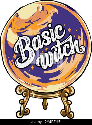 Basic Hexe, Halloween T-Shirt Design, handgezeichneter Schriftzug mit gruseligen Vibes isoliert auf weißem Hintergrund, Kalligrafie Grafik Design Typografie elem Stock Vektor