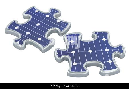 Puzzles aus Sonnenkollektor, 3D-Rendering isoliert auf weißem Hintergrund Stockfoto