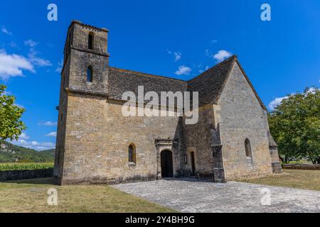 Kirche Vezac bei Beynac, entlang des Flusses Dordogne in der Region Perdigord, Nouvelle Aquitaine, Frankreich Stockfoto