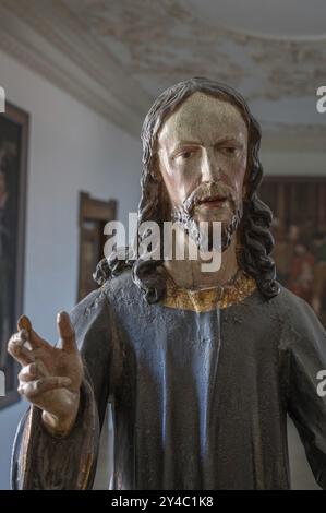 Palmesel Holzfigur um 1880, Christusdetail, Dominikanerkloster Wettenhausen, Schwaben, Bayern, Deutschland, Europa Stockfoto