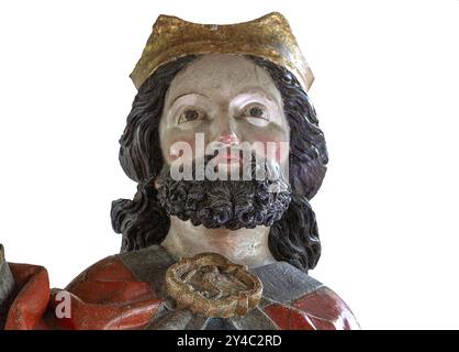 Kopf Christi, Detail des Palmesels, Holzfigur um 1470, Kirche St. Jodokus, Bad Oberdorf, Oberallgaeu, Bayern, Deutschland, Europa Stockfoto