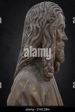 Christus auf dem Palmenesel, um 1500, Detail, auf dunklem Hintergrund, Zeppelin Museum, Friedrichshafen, Baden-Württemberg, Deutschland, Europa Stockfoto