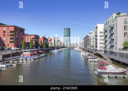 Frankfurter Westhafen mit dem Westhafenturm in Frankfurt am Main Stockfoto