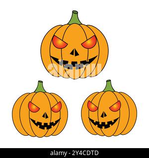 Ein oranger lächelnder Kürbis mit laserroten Augen. Ein Vektor, isoliert auf weißem Hintergrund Stock Vektor