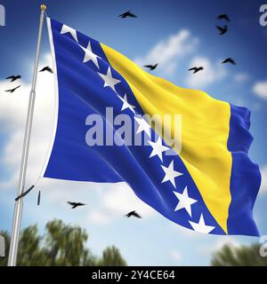 Flagge von Bosnien und Herzegowina, dies ist ein computergeneriertes und 3D gerendertes Bild Stockfoto