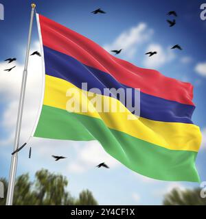 Flagge von Mauritius, dies ist ein computergeneriertes und 3D-gerendertes Bild Stockfoto