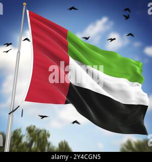 Flagge der Vereinigten Arabischen Emirate, dies ist ein computergeneriertes und 3D gerendertes Bild Stockfoto