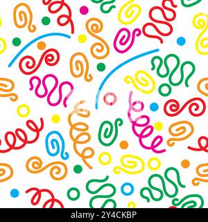 Vektor einfache kindliche Scribble-Kulisse. Farbenfrohes, nahtloses Linienmuster. Kreativer, minimalistischer Kunsthintergrund für Kinder oder trendig Stock Vektor