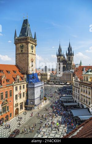 PRAG, TSCHECHISCHE REPUBLIK, 02. August 2018: Altstädter Platz in Prag am sonnigen Sommertag, Blick von oben Stockfoto