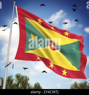 Flagge von Grenada, dies ist ein computergeneriertes und 3D-gerendertes Bild Stockfoto