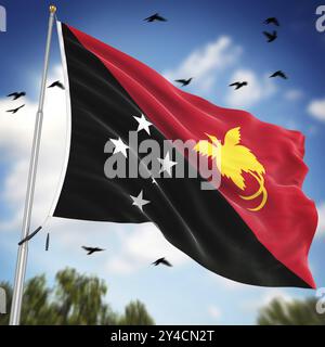 Flagge von Papua-Neuguinea, dies ist ein computergeneriertes und 3D-gerendertes Bild Stockfoto