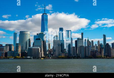 Manhattans wunderschöne Skyline, New York, USA. Panoramablick auf die Skyline von New York in Midtown Manhattan. USA NYC. Amerikanische Großstadt. Senken Stockfoto