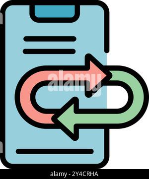 Flaches Symbol eines Smartphones mit einem Doppelpfeil, das die Datenübertragung zwischen Geräten darstellt Stock Vektor