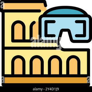 Dieses Symbol repräsentiert das Konzept der virtuellen Realität, mit dem Benutzer Sehenswürdigkeiten wie das kolosseum in rom erleben können Stock Vektor