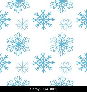 Nahtloses Pattering mit Schneeflocken im Doodle-Stil für Winterdesign. Vektorabbildung. Sammlung handgezeichnete Schneeflocken isoliert auf weißem Hintergrund Stock Vektor