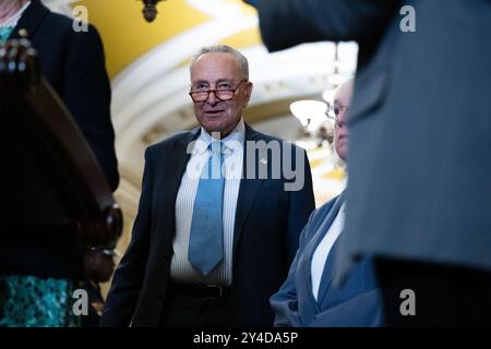 Washington, Vereinigte Staaten Von Amerika. September 2024. Chuck Schumer (Demokrat von New York), der im Anschluss an das wöchentliche Mittagessen des Senats im US-Kapitol in Washington, DC, am Dienstag, den 17. September 2024 stattfand. Kredit: Annabelle Gordon/CNP/SIPA USA Kredit: SIPA USA/Alamy Live News Stockfoto