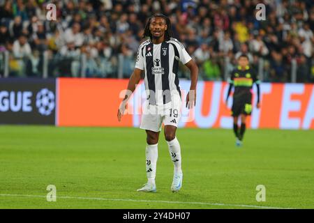 Khephren Thuram beim UEFA Champions League Spiel zwischen Juventus FC und PSV Eindhoven am 17. September 2024 im Allianz Stadium in Turin. Stockfoto