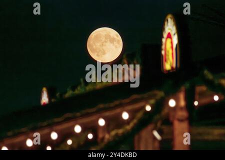 Vollmond am Wiesnhimmel, vier Tage vor Start des Oktoberfests, München, 17. September 2024 Deutschland, München, 17. September 2024, Vollmond über der Wiesn, der Supermond scheint über dem Paulaner Festzelt, Dienstagabend um 19:51 Uhr, Abendhimmel über der Theresienwiese, der Mond ist besonders hell und groß, weil er in seiner Umlaufbahn am erdnächsten Punkt ist, vier Tage vor Start des Oktoberfests, der Aufbau ist fast beendet, Bayern, Volksfest, *** Vollmond im Wiesnhimmel, vier Tage vor Beginn des Oktoberfestes, München, 17. September 2024, München, Deutschland September 2024, voll Stockfoto