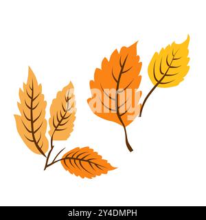 Vektor herbstgelbe trockene Erlenblätter. Clipart ist auf weißem Hintergrund. Isolierte flache Illustration mit braunen Pflanzen für Design, Grußkarte, Banner, Stock Vektor