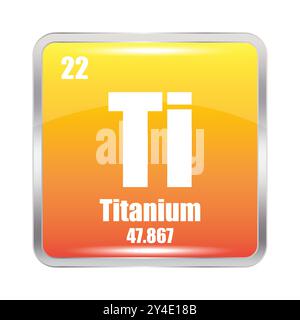 Titansymbol. Chemisches TI-Element. Atomzahl 22. Masse 47.867. Gelbes quadratisches Bild. Vektorsymbol. Stock Vektor