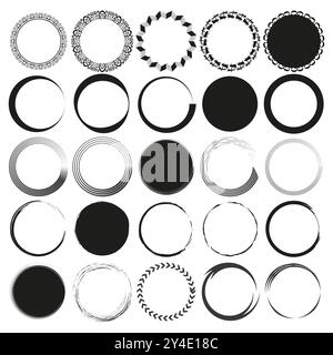 Rundrahmen-Kollektion. Dekorative Kreiselemente. Kreisförmiger Rahmensatz. Geometrische Rahmenkonstruktionen. Stock Vektor