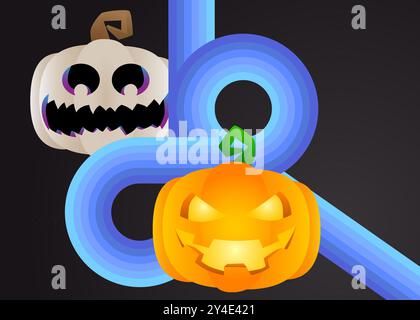 Retro 70er Jahre Hintergrund mit Halloween Jack O' Laterne. Groovige gruselige 1970er Jahre Kunstvorlage. Minimalistisches Kürbisposter im Vintage-Design. Altmodische Farben Stock Vektor