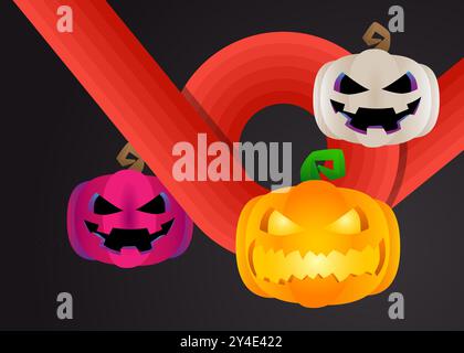 Retro 70er Jahre Hintergrund mit Halloween Jack O' Laterne. Groovige gruselige 1970er Jahre Kunstvorlage. Minimalistisches Kürbisposter im Vintage-Design. Altmodische Farben Stock Vektor