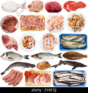 Satz frischer Produkte auf weißem Hintergrund Stockfoto