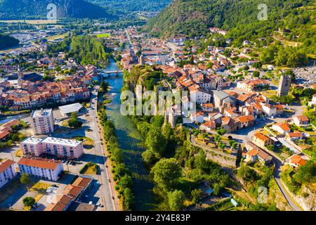 Stadtbild von Tarascon-sur-Ariege Stockfoto