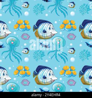 Farbenfrohe Meeresbewohner in nahtlosem Design Stock Vektor