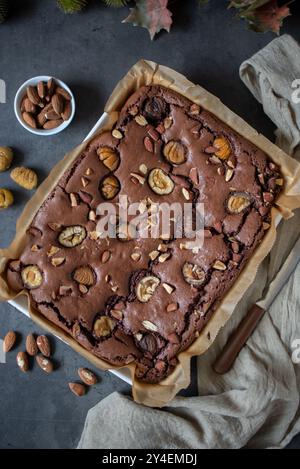 Frisch gebackene Brownie-Stücke auf einem Teller Stockfoto