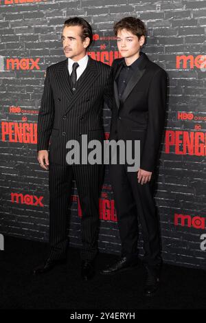 New York, USA. September 2024. Colin Farrell und Henry Farrell besuchen am 17. September 2024 die HBO Original-Premiere „The Penguin“ im Jazz im Lincoln Center in New York. (Foto: Lev Radin/SIPA USA) Credit: SIPA USA/Alamy Live News Stockfoto