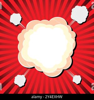 Explosionsblase im Comic-Stil auf gestreiftem rotem Hintergrund Stock Vektor