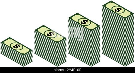 Verschiedene einfache Stapel Stapel von Bargeld Bankwährung Geld Dollar Noten 3D isometrische Icon Vektor auf transparentem Hintergrund Stock Vektor