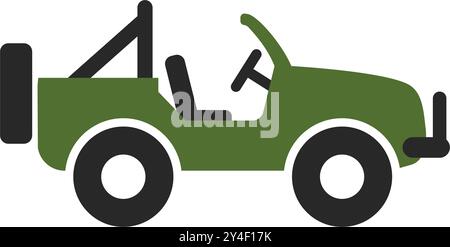 Einfaches Auto LKW 4x4 Allradantrieb Offroad Armee grüne Silhouette Seitenansicht ohne Dach Symbol Vektor isoliert auf transparentem Hintergrund Stock Vektor