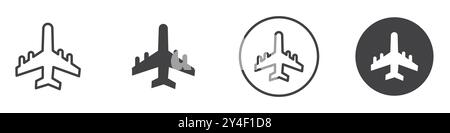 Flugzeugsymbol in Form einer dünnen Linie und eines linearen Vektorzeichens Stock Vektor