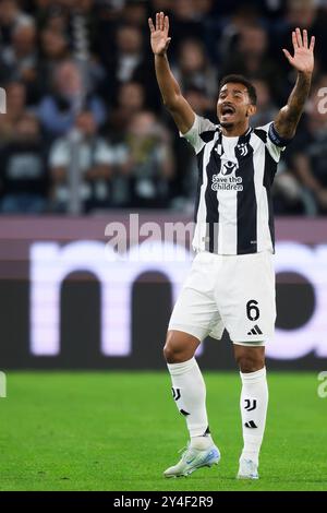 Turin, Italien. 17. September 2024. Danilo Luiz da Silva vom FC Juventus reagiert auf das UEFA Champions League-Spiel zwischen Juventus FC und PSV Eindhoven. Nicolò Campo/Alamy Live News Stockfoto