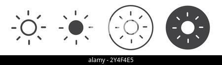 Sonnensymbol in dünner Linienkontur und linearem Vektorzeichen Stock Vektor