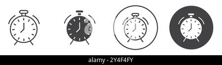 Symbol für die Zeituhr in Form einer dünnen Linienkontur und eines linearen Vektorzeichens festgelegt Stock Vektor