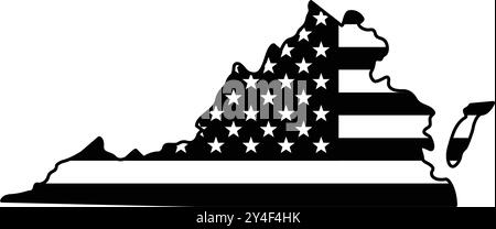 virginia VA State Shape Map Umriss vereinfacht mit us-amerikanischer Flagge schwarz-weiß Vektor isoliert auf transparentem Hintergrund Stock Vektor