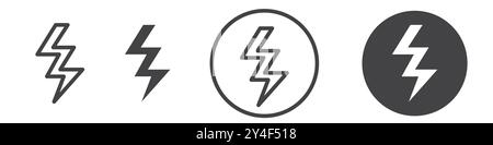 Symbol für Thunder Bolt in Form einer dünnen Linienkontur und linearem Vektorzeichen festgelegt Stock Vektor
