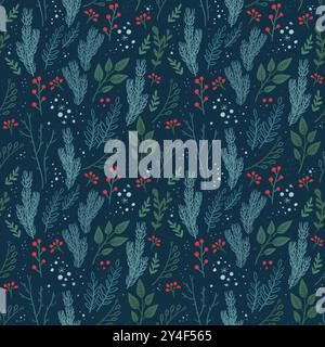 Nahtloses Blumenmuster für den Winter. Neujahrsdekor. Festliches Muster für dein Design. Stockfoto